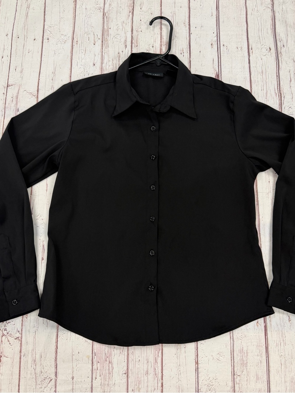 Women black Stretch button down Long Sleeve Dress Business wear Minimalist Large